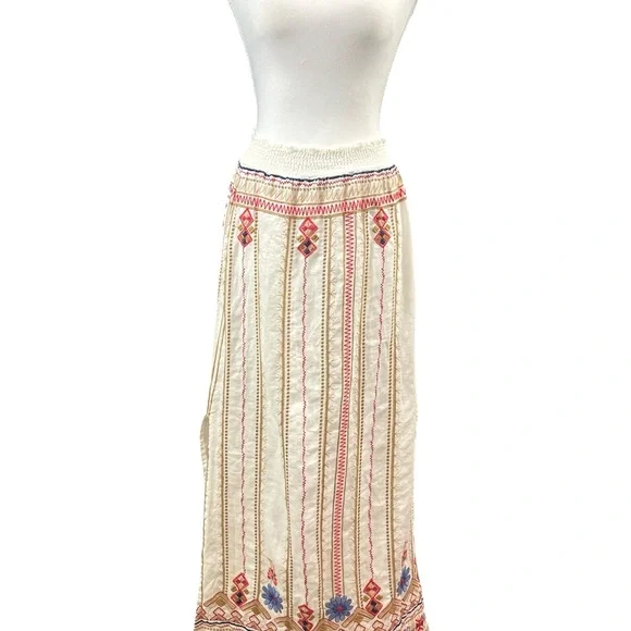 Johnny Was Los Angeles Frederique Embroidered Linen Boho Maxi Skirt XS Festival - Picture 4 of 11